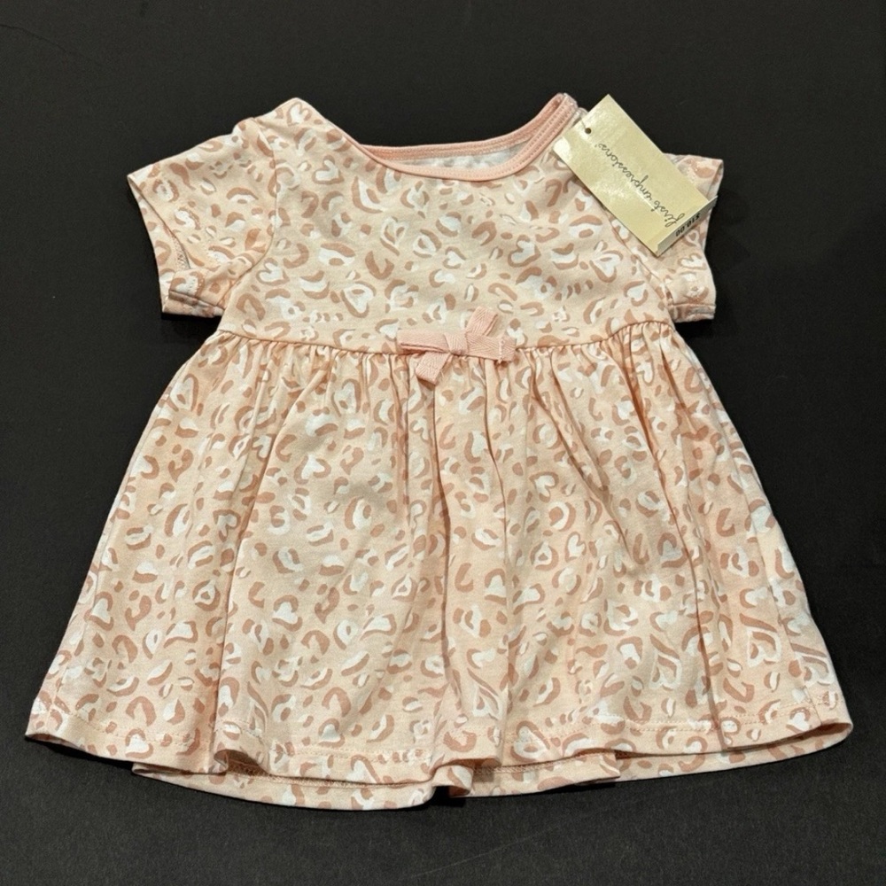 First Impressions Baby Girl Dress 6-9M NWT Creamy Berry Leopard Print